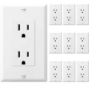 lot 1448 image: 10 Pack DEWENWILS Decorator Receptacle Outlet with Wall Plate, 15 Amp Standard Electrical Wall Outlet, Non-Tamper Resistant, UL Listed, White