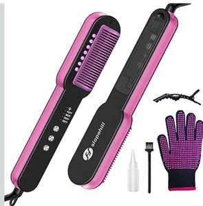 lot 1450 image: slopehill Steam Hair Straightener Brush Ionic Steam Straightening Brush for Smooth, Frizz-Free Hair, Fast Heating, 4 Adjustable Temperature, Anti-Scald Design