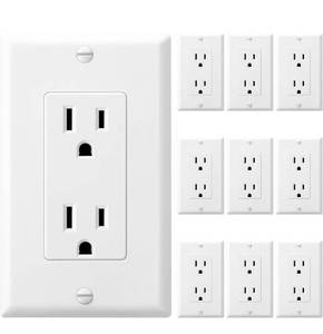 lot 1458 image: 10 Pack DEWENWILS Decorator Receptacle Outlet with Wall Plate, 15 Amp Standard Electrical Wall Outlet, Non-Tamper Resistant, UL Listed, White