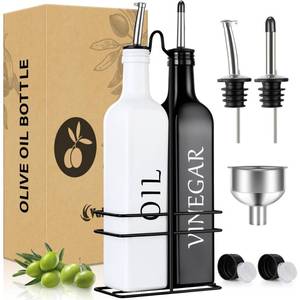lot 1463 image: Vakoo Oil and Vinegar Dispenser Set - 17oz500ml, Extra Thick Glass, Leak-Proof, Olive Oil Dispenser Bottle for Kitchen (White Black)