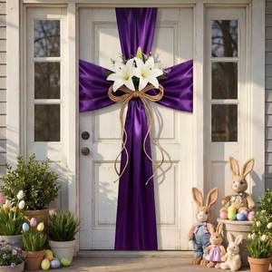 lot 1467 image: Suncalla 3 Pcs 29 x 295 Inch Easter Door Cover DIY Cross Decor Religious with Easter Lily Artificial Flowers Giant Cabinet Decorations for Christian Jesus Door Wall Porch Decoration