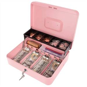 lot 1470 image: Cash Box with Money Tray and Key Lock, Money Box with Safe Locking, Money Lock Box for Cash Register 11.8x9.45x3.54 Pink XL Large