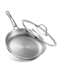 lot 1472 image: VEDNHOL Titanium Pan, 12 Inch Pure Titanium Hammered Pro frying pan with Lid, Non-Toxic Skillet for Cooking, PFASPFOAPTFE Free Cookware, Dishwasher&Oven Safe, Kitchen Induction Compatible