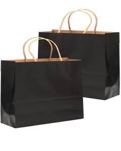 lot 1473 image: qiqee 20-Packs Black Gift Bags with Handles Bulk 13x4.5x10 Wide Large Size Kraft Party Paper Bags