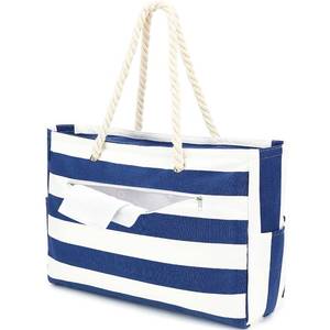 lot 1483 image: Fammart Large Canvas Beach Bag for Women, Beach Bags Waterproof Sandproof with Zipper & Wet Bag Cruise Essentials, Canvas,Large - Dark Blue