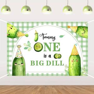 lot 1489 image: Pickle Birthday Decoration One Big Dill First Birthday Backdrop Funny Cucumber Pickle Photograph Background Kind of A Big Dill Backdrop for Boys Girls Fruit Theme 1st Birthday Party Supplies 5  3ft
