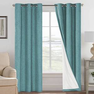 lot 1491 image: H.VERSAILTEX Primitive Linen Curtains 100% Blackout Curtain Drapes Burlap Fabric Curtains with White Thermal Insulated Liner, Grommet Top Drapes Living RoomBedroom (2 Panels, 42 x 84 Inch, Teal)