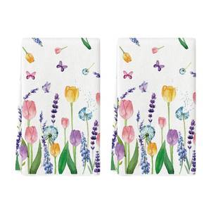 lot 1506 image: Artoid Mode Lavender Tulip Spring Kitchen Towels Dish Towels, 18x26 Inch Daily Seasonal Summer Decoration Hand Towels Set of 2