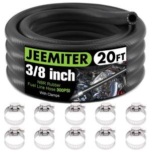 lot 1507 image: Jeemiter 38 ID x 20FT Fuel Line Hose SAE 30R7 Universal Replacement - with 10 Clamps for Gas, Oil, Diesel, Coolant Lines in Automotive, Marine & Outdoor Power Equipment