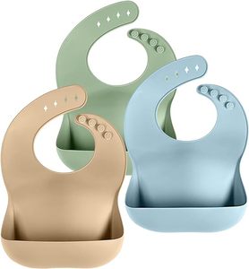 lot 1509 image: Cuddle Campus Set of 3 Silicone Bibs for Babies & Toddlers,Soft Adjustable Bibs with Pocket Food Catcher for Baby Girl,Boy(Set 1)