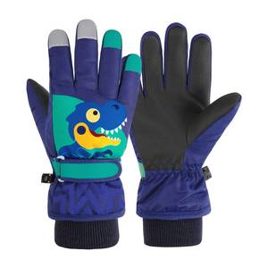 lot 1515 image: Kids Winter Gloves Waterproof Girls Boys Warm Snow Toddler Finger Gloves Mittens Navy Dinosaur S