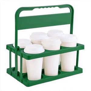 lot 1540 image: Bodaon 6 Cup Drink Carrier with Handle, Plastic Cup Holders for Take Out Delivery Drivers, Reusable Foldable Car Drink Caddy, Leakproof Food Delivery Accessories, 360° Secure Grip, Green