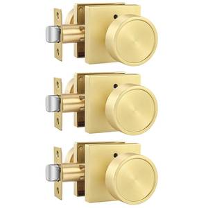 lot 1551 image: Goldenwarm Gold Door Knobs 3 Pack, Privacy Brushed Gold Interior Door Knob, Brushed Brass Indoor DoorKnob for Bedroom, Bathroom, Heavy Duty Zinc-Alloy