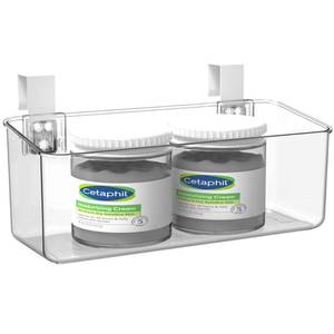 lot 1552 image: vacane Plastic Over Cabinet Door Organizer with Removable Hooks, Clear Hanging Baskets for Organizing Over the Cabinet Organizer Holder for Kitchen, Pantry, Bathroom-Hang Outside or Inside Door-M