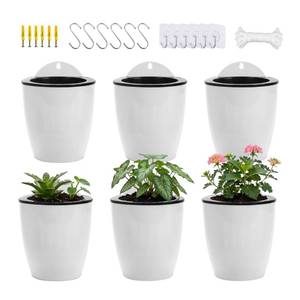 lot 1562 image: ORIMERC 6 Pack Hanging Self Watering Wall Planter 5 inch Plant Pot with Hardware Vertical Planter Outdoor Indoor Plants Herb Garden Home D�cor Kitchen Balcony Railing Shelf Fence Trellis (Medium)