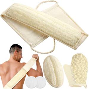 lot 1567 image: Exfoliating Natural Loofah Sponge Back Scrubber for Shower, 5 Pack Loofah Sponge Pads & Exfoliating Glove, Bath Shower Scrubber for Men and Women