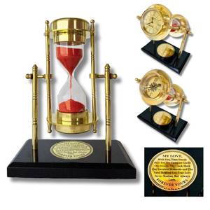 lot 1575 image: GUAAFA My Love Brass Sandtimer ClockCompass  Romantic Gift for Men Women, Husband Wife, Boyfriend Girlfriend - Engraved Quote