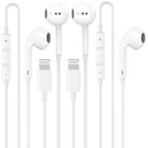 lot 1584 image: 2 Pack Wired Headphones for iPhone Earbuds Built-in Microphone & Volume Control Nosie Reduction Headsets Compatible with iPhone 14131211XRXSX87SEProPro MaxSupport All iOS System