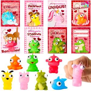 lot 1602 image: JOYIN 28 PCS Pink Valentines Cards with Animal Popping Eyes Keychains for Gifts Party Favor, Classroom Exchange Prize, Valentine��s Greeting Cards