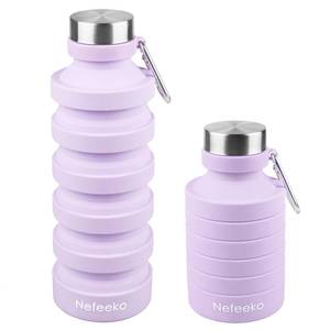 lot 1603 image: Nefeeko Collapsible Water Bottle, 27oz Reuseable BPA Free Silicone Foldable, Portable Leak Proof Sports Water Bottle with Carabiner for Travel Gym Camping Hiking