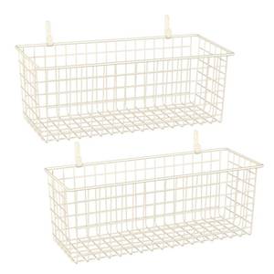 lot 1605 image: 2 Sets Extra Large Hanging Wall Basket, White Metal Wire Baskets with Steel Hooks for Organizing, WallmountedFruit Vegetable Toy Snack Storage, Home Kitchen Bathroom Laundry Pantry Organizer