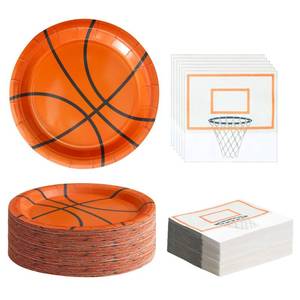lot 1615 image: Winoo Design 48PCS Basketball Plates and Napkins Party Supplies - 24 PK - 9 Inch Basketball Paper Plates 6.5 Inch Paper Napkins Basketball Birthday Party Decorations Decor