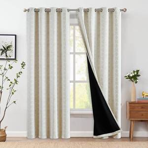 lot 1624 image: jinchan 95% Blackout Boho Curtains 84 Inch Longes for Bedroom Beige Geometric Printed Grommet Top Room Darkening Thermal Insulated Window Drapes 2 Panels