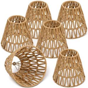 lot 1627 image: Afcabakila 6 Pcs Rattan Chandelier Shades, Rattan Lampshade with 5.5 Clip-On Fitter, Handwoven Natural Fiber Shade for Pendant & Table Lamps, 5.9 Diameter x 5.5 Height, Light Brown