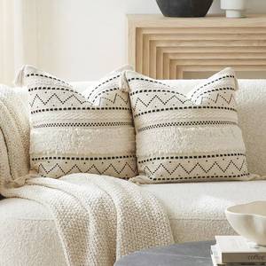 lot 1628 image: BlissBlush Decorative Throw Pillow Covers 20x20 Combo Set of 2 Square Boho Black Neutral Accent Pillowcase Tassels Farmhouse Cushion for Couch Sofa Bedroom Living Room Home D�cor Cover ONLY
