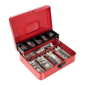 lot 1632 image: Cash Box with Money Tray and Combination Lock Metal Money Box for Cash Tiered Lock Box for Money 11.8 x 9.4 x 3.54 Red