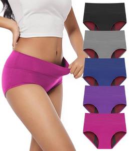 lot 1633 image: CAOZITOU Womens Incontinence Underwear, 100ml Leak-Proof Period High Waisted Brief Heavy Flow Bladder Leak Washable Cotton 5 Pack (Multicolor01, Medium)