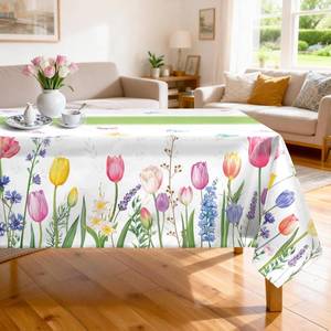 lot 1635 image: Arquiel Tulip Spring Floral Table Cloth Rectangle Machine Washable Summer Lavender Tablecloth, 55  70 inch, Polyester Flower Table Cover for Easter Kitchen Dinner Party Outdoor Decor