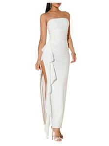WDIRARA Women's Ruffle High Split Strapless Bodycon Dress Cocktail Wedding Party Maxi Dresses White Medium