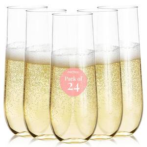 lot 1675 image: Prestee 24-Pack Stemless Plastic Champagne Flutes - 9 oz Clear Disposable Glasses for Wine, Cocktails, Mimosas - Champagne Flutes Plastic for Parties and Celebrations