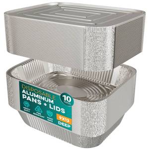 lot 1678 image: Aluminum Pans With Lids 9x13 10 Sets Aluminum Foil Pans Trays With Lids - Half Size Tin Foil Disposable Pans For Baking, Roasting, Cake Serving Dishes, Catering Supplies, Steam Table Chafing