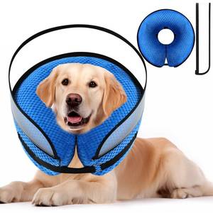 lot 1679 image: 2-in-1 Soft Inflatable Dog Cone Collar Alternative with Enhanced Anti-Licking Guard Shield, Dog Donut Collar After Surgery, Adjustable Cones for Large Medium Small Dogs and Cats (Blue,L)