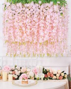 lot 1692 image: Waipfaru 24 Pack Light Pink Wisteria Hanging Flowers, 3.6 FeetPcs Wisteria Artificial Flowers, Fake Wisteria Flowers Garland, Hanging Wisteria Vines for Bedroom Wedding Home Party Wall Decoration