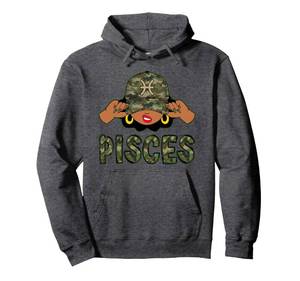 lot 1694 image: Pisces Queen Black Woman With Camo Cap Afro Girl Zodiac Pullover Hoodie Black XL