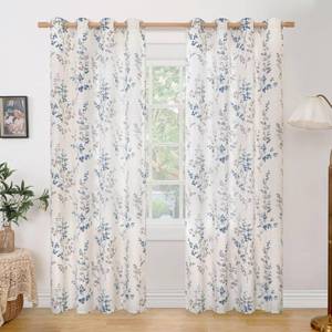 lot 1695 image: BGment Linen Curtains for Living Room 84 Inch Length 2 Panels Set Floral Leaf Patterns, Light Filtering Privacy Window Curtains for Bedroom Boho Farmhouse Vintage, Each 52 Inch Wide, Navy