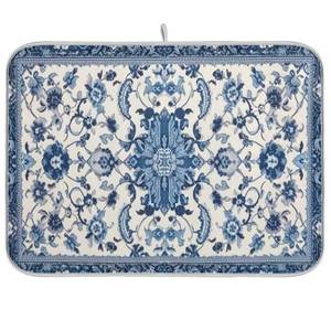 lot 1697 image: Wassud Dish Drying Mat Kitchen Counter Absorbent Blue and White Pattern Coffee Sink Mat Dish Drainer Pad 18 Inch x 16 Inch