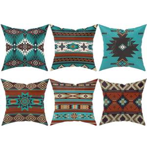 lot 1698 image: Ceexolliss Western Throw Pillow Covers Set of 6, Southwest Aztec Mexican Turquoise Home Decor Ethnic Tribal Navajo Outdoor Couch Decorative Cushion Case 18X18