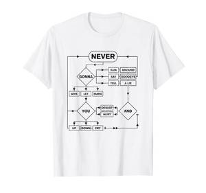 lot 1725 image: Retro Rick Roll Music Lover Funny Flowchart Internet Meme T-Shirt, Gray XXL