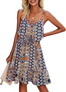 lot 9548 image: PRETTYGARDEN Short Summer Dresses for Women 2025 Casual Spaghetti Strap Mini Dress Sexy Sleeveless Boho Beach Sundress (Bright Blue, Medium)