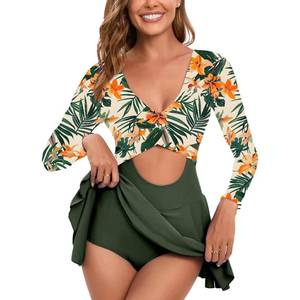 lot 9549 image: NESY Long Sleeve Swimsuits for Women Rash Guard V Neck One Piece Bathing Suit Swim Dress Woman Swimwear Swimdress UPF 50 XL