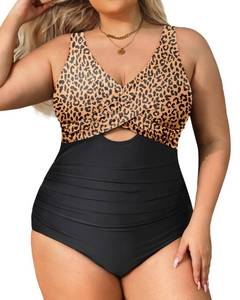 lot 9558 image: Aqua Eve Plus Size One Piece Swimsuit for Women Tummy Control Bathing Suits Cut Out Swimwear Black Leopard 16W