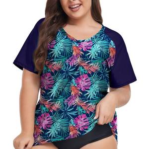 lot 9559 image: FOREYOND Plus Size Rash Guard Shirt for Women Short Sleeve Swimingsuit Top UV UPF 50 Sun Protection Summer Swim Shirts XL