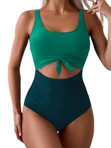 lot 9567 image: Eomenie Womens One Piece Swimsuit Tummy Control Slimming Bathing Suit Cutout Tie Knot Swimwear 2XL