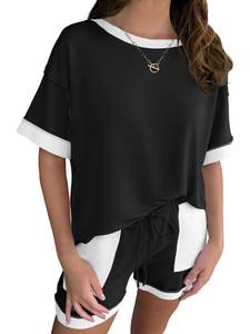 lot 9572 image: Fisoew Womens Summer 2 Piece Outfits Sweatsuits Oversized Sweatshirt Shorts Casual Color Block Lounge Set Short Sets Medium