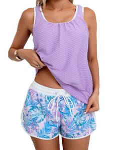 lot 9573 image: Aidonger Womens Tankini Swimsuit Modest Two Piece Bathing Suit Tummy Control Athletic Blouson Tank Top with Short Bottoms large