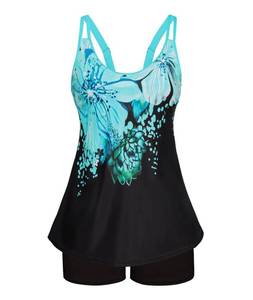 lot 9580 image: Arolina Swimsuits for Curvy Women Plus Size Push Up High Waisted Bathing Suit with Boyleg Shorts Tankini Blue Floral 16W